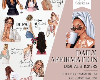 Daily Affirmation Stickers: Pre-Cropped Digital Planner Stickers (PNG, Goodnotes) PLR