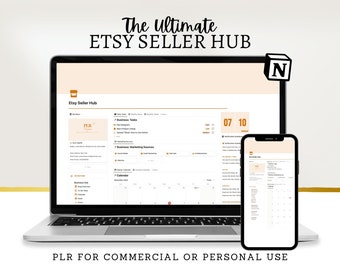 PLR Etsy Seller Hub Notion Template, Inventory Organizer, Sales Tracker, Marketing Planner, Business Tools, Business Planner, PLR, Resell