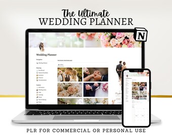 May include: A laptop and a smartphone displaying a wedding planner website with a pink floral background. The website features a navigation menu with categories like "Planning", "Vendors", and "Wedding Moodboard". The website also includes a gallery of wedding photos.