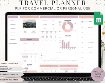 PLR Travel Planner Spreadsheet: Vacation Itinerary, Budget (Digital Download)