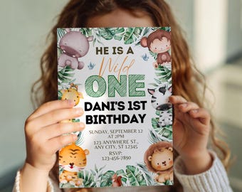Safari Birthday Invitation Bundle: Jungle Animals, Canva Template (PLR License, Digital Download, 5x7" )