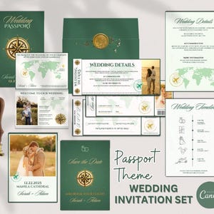 Plantilla de invitación de boda de destino PLR, RSVP de tarjeta de embarque, invitación de boda con pasaporte imprimible, boda con temática de viaje, derechos de reventa