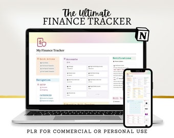 PLR Finance Tracker Notion Template, Budget Planner, Expense Tracker, Financial Organizer, Digital Finance Tool, Commercial Rights