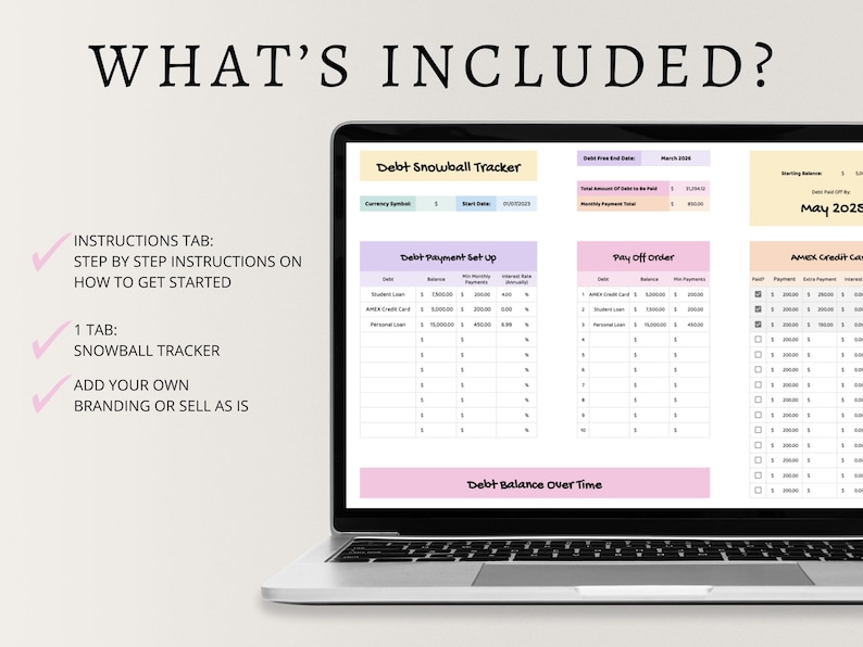 PLR Debt Snowball Spreadsheet, Debt Payoff Tracker, Debt Snowball Calculator, Debt Payoff Spreadsheet, Debt Free Planner, Commercial Rights image 2