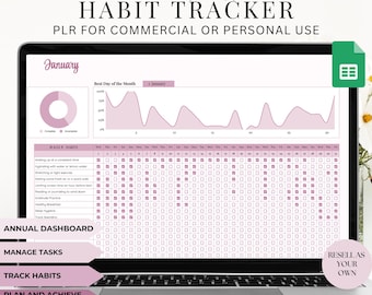 PLR Habit Tracker Spreadsheet: Weekly & Monthly Goal Planner (Google Sheets Digital Download