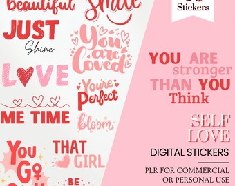 Red Self Love Digital Stickers: Affirmations, Goodnotes PNG (PLR)