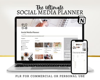 PLR Social Media Planner Notion Template, Content Planner Notion Template, Content Calendar Notion Template, Commercial Rights