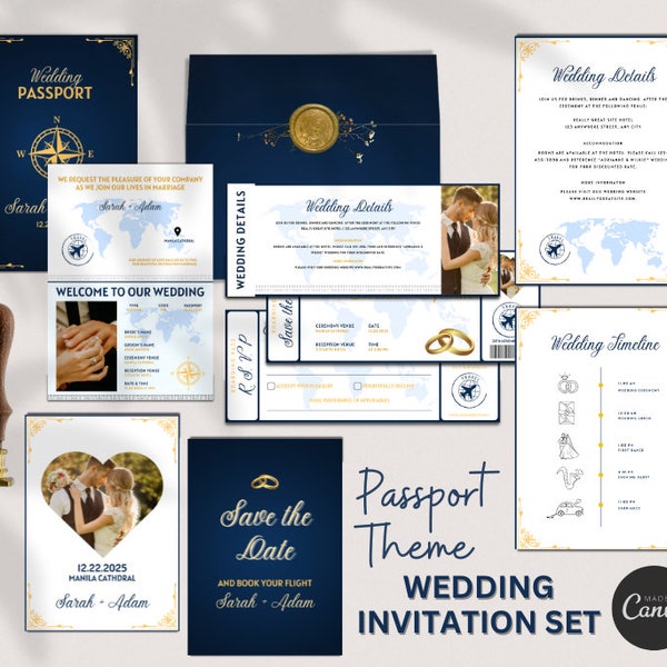 PLR Destination Wedding Invitation Template, Boarding Pass RSVP, Printable Passport Wedding Invitation, Travel Theme Wedding, Resell Rights