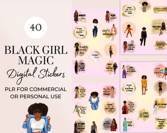 PLR Black Girl Magic Sticker, Goodnotes stickers, Planner Stickers, Pre-cropped stickers, Aesthetic stickers, Resell, Commercial Rights