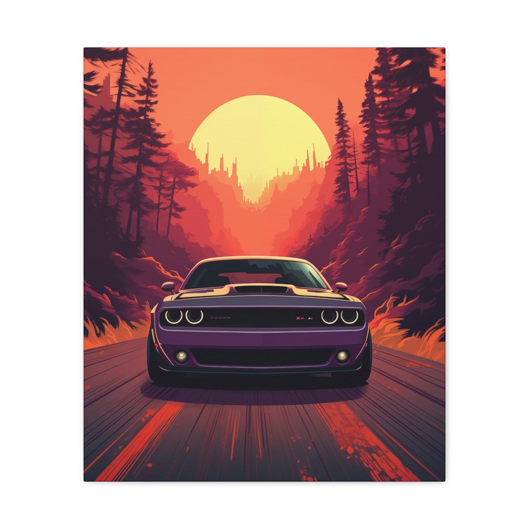 Dodge Challenger Hellcat Canvas Car Wall Art Car Print on Canvas Gifts