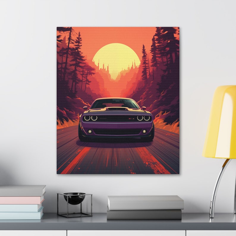 Dodge Challenger Hellcat Canvas Car Wall Art Car Print on Canvas Gifts