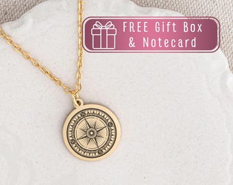 Personalized Compass Necklace, Layering compass pendant, North Star silver Chain follow your compass, Gold Nautical Travel Compass Jewelry