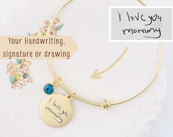 Handwriting Bracelet for women,Actual Signature Bracelet,Keepsake Jewelry for mom,Custom Signature Jewelry,Handwritten Bangle, Memorial gift