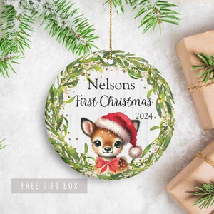 Personalized First Christmas Ornament, Custom Baby Deer Ornament, Reindeer Ornament, Forest Animal Ornament, Custom Deer Boy Ornament 2025