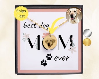 BEST DOG MOM photo necklace, Dog Picture Pendant Necklace, Personalized Dog Necklace, Custom Dog Necklace, Dog Lover present with notecard