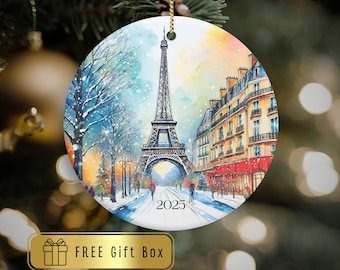 Personalized Paris ornament, Eiffel Tower ornament 2025 Christmas, Paris lover Keepsake, France Travelers Souvenir, French Xmas gift