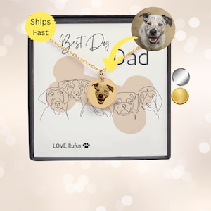 BEST DOG DAD photo silver necklace gift, Dog Picture Pendant, Personalized gold Dog Necklace, Custom Dog Necklace, Dog Lover present