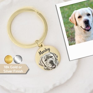 Pet Portrait Keychain, Personalized Dog Memorial Keychain, Engraved Photo keychain, Custom pet bag charm,Pet Memorial Gift,Dog lover Keyring