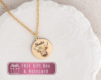 Cow necklace, Personalized Highland Cow Pendant, Cute Cow gift, farm Lover Gift, custom longhorn cow Lover jewelry, farm lover gift