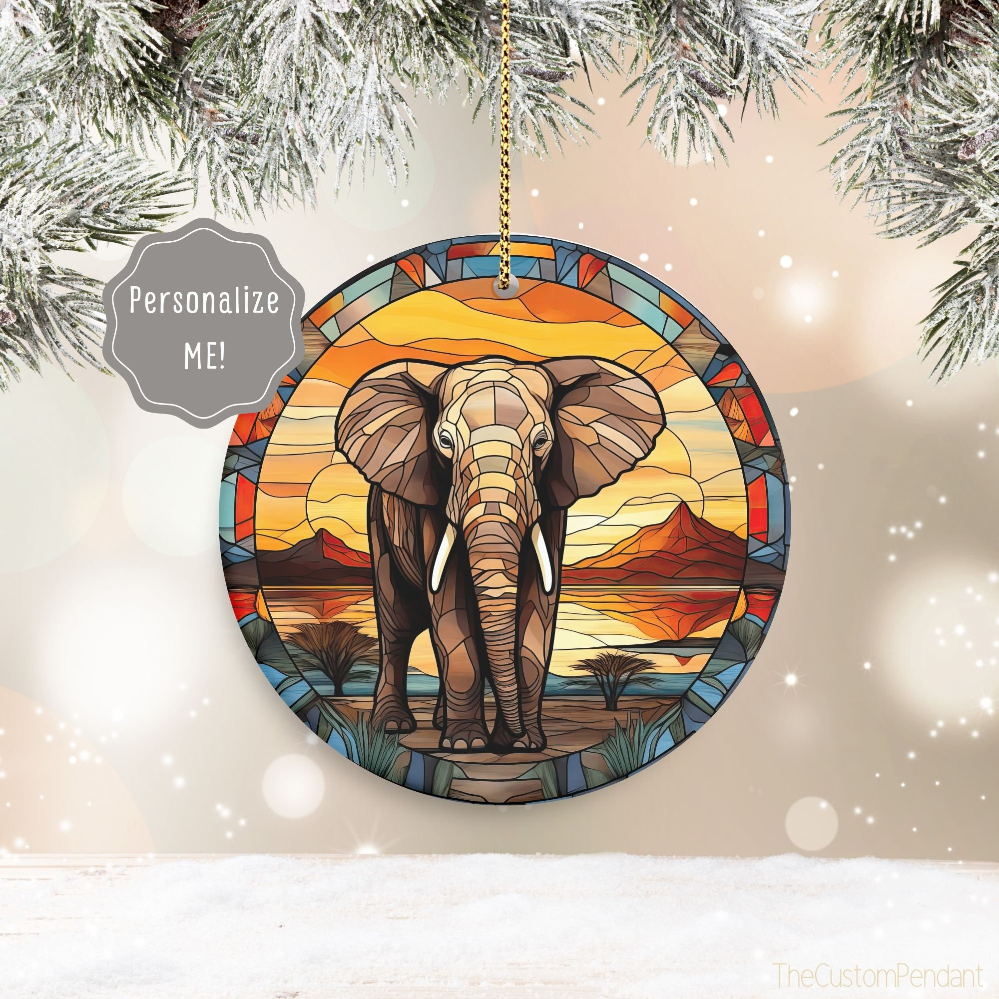 Personalized Elephant Ornament, Elephant Christmas Ornament 2025, elephant gift for elephant lover, african animal safari ornament keepsake