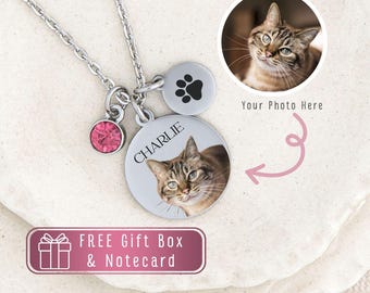 Personalized Cat Loss Necklace, Custom Cat photo gift for cat mom, Cat Pendant with name, Cat Lover jewelry, Cat memorial Portrait Gift
