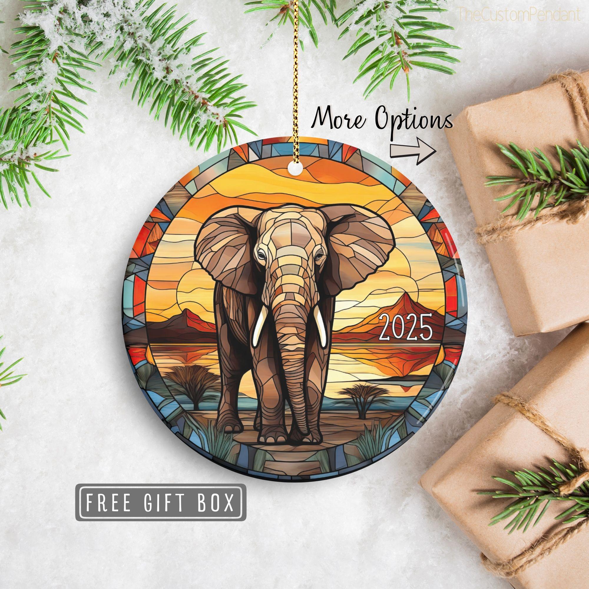 Personalized Elephant Ornament, Elephant Christmas Ornament 2025, elephant gift for elephant lover, african animal safari ornament keepsake
