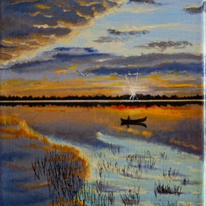 Fishing Sunset Acrylic 8 x 12 In