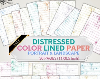 Junk JOURNAL, Distressed Color Lined Paper, Ruled Landscape, Portrait Plain Page, 8.5 x 11, Neutral, Vintage Scrapbook, Download, Printable