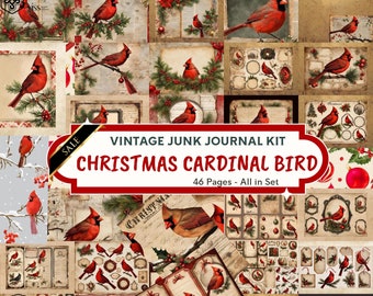 Vintage Christmas Cardinal Bird Junk Journal Kit (Digital Download)