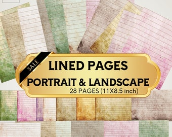 Junk Journal, Lined Papers, Ruled, Landscape, Portrait, Plain, Gold, 8.5 x 11, Neutral, Dyed, Pages, Vintage Scrapbook, Download, Printable