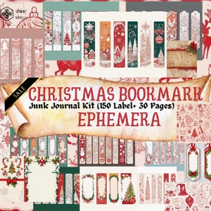 Vintage Weihnachten Lesezeichen Ephemera Label Junk Journal Kit, druckbarer leerer Hintergrund PNG, Seiten-Cover, Karte, fussy Schnitt, Digital, Scrapbook