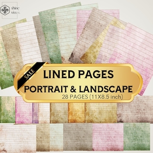 Junk Journal, Liniert Papiere, Liniert, Querformat, Hochformat, Normal, Gold, 8.5 x 11, Neutral, Gefärbt, Vintage Scrapbook, Download, Printable