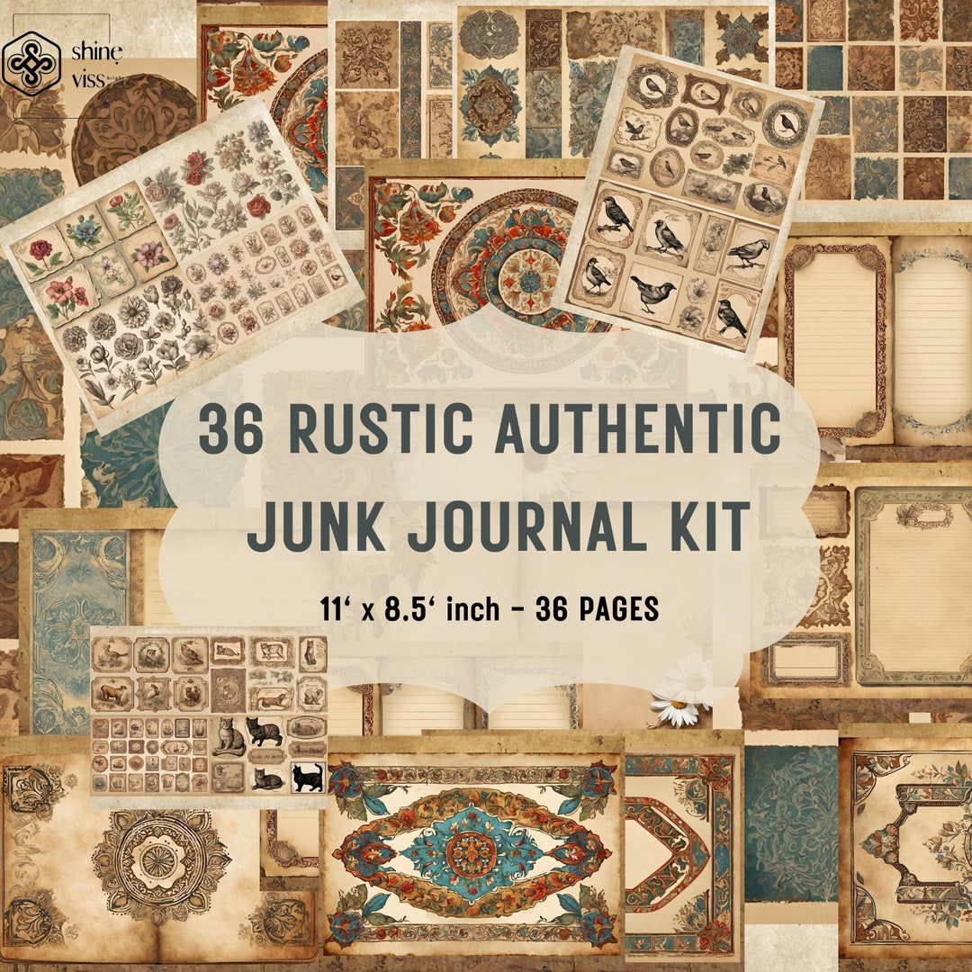 Rustic Document Templet Rustic Junk Journal Kit: Antique Document Print, Texture Collage (PDF ...