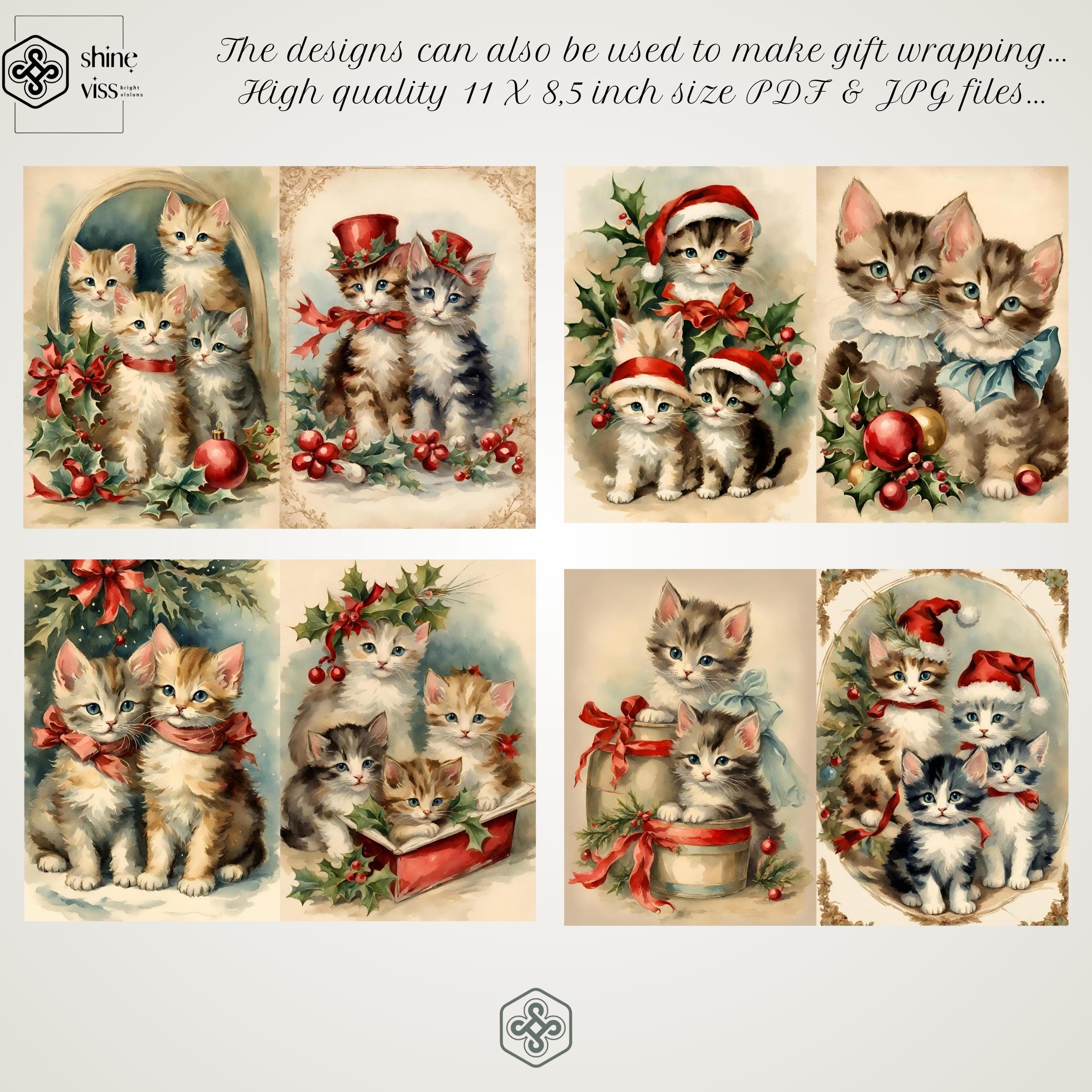 VINTAGE CHRISTMAS Cute KITTEN, Junk Journal Kit, Victorian