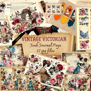 Vintage Victorian Set Digital Junk Journal Kit (Printable JPG Page Ephemera, Cover, Card, Fussy Cut, Tag) Old Fashion Rose Digital Scrapbook