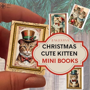 Mini libri, gattino carino, gatto di Natale, diario spazzatura, libro, ornamento, bambini, regalo, miniatura, rosso, verde, stampabile, download digitale, bambini