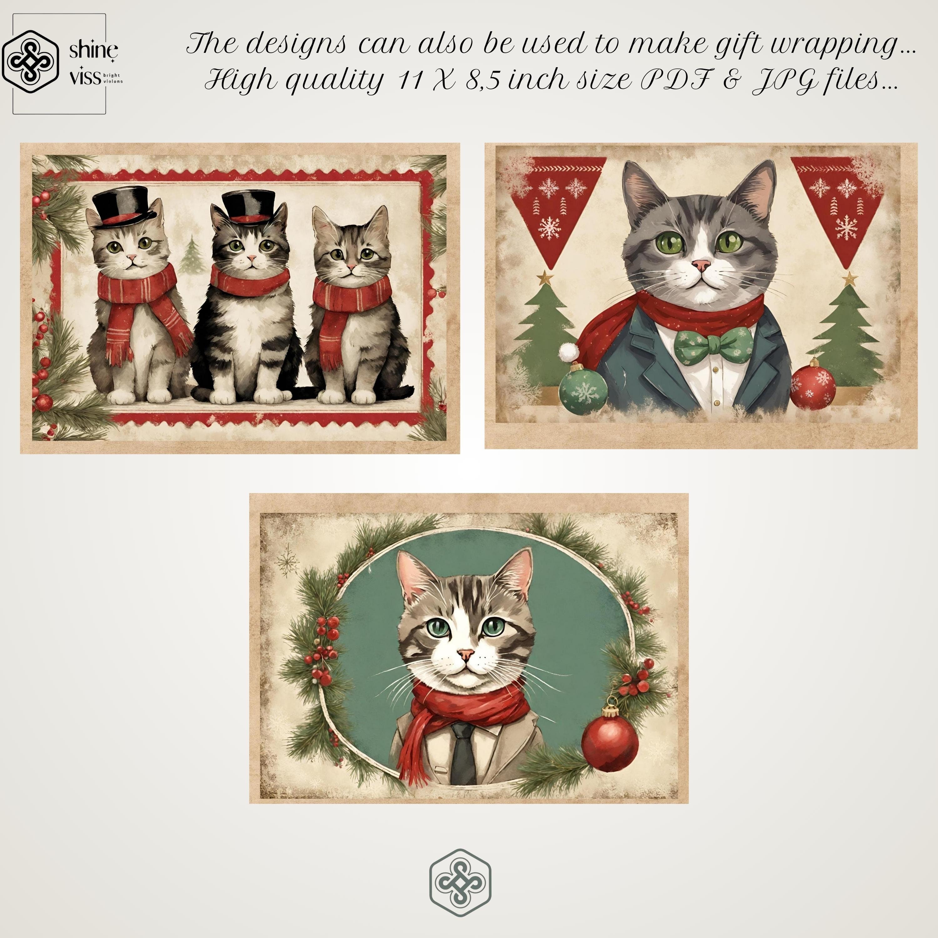 VINTAGE CHRISTMAS Cute KITTEN, Junk Journal Kit, Victorian