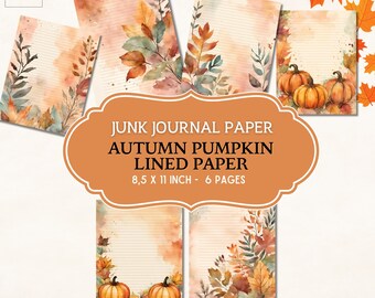 Fall Pumpkin Lined Paper: Autumn Scrapbook Pages (Digital Download)