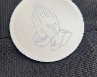 traditional praying hands tattoo flash hand engraved mirror