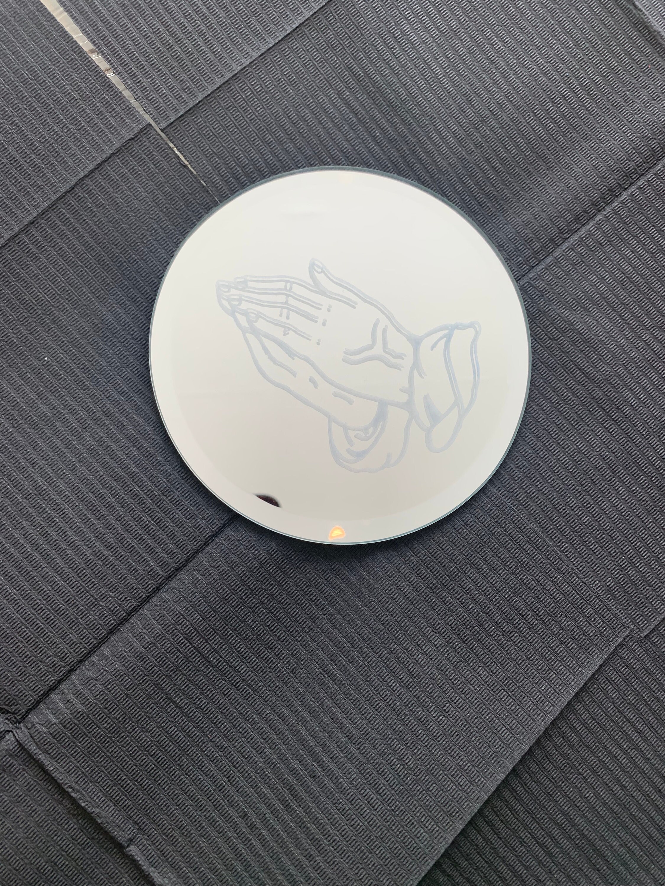 Traditional Praying Hands Tattoo Flash Hand Engraved Mirror