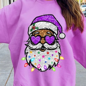 Black Santa PNG Santa with heart sunglasses Christmas Png glitter retro Christmas shirt sublimation designs instant digital download Purple