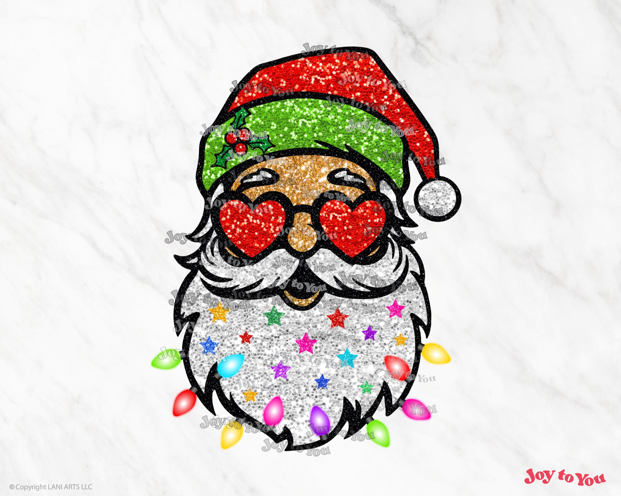 Santa PNG Santa With Heart Sunglasses Christmas Png Glitter Sequin ...