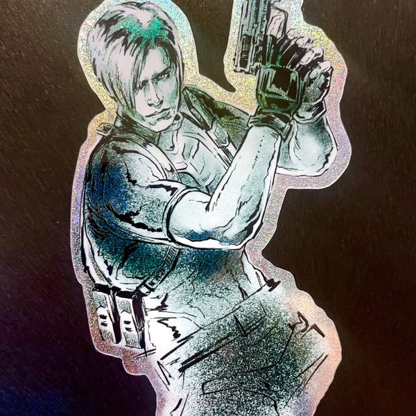 Leon Kennedy rainbow glitter sticker // Resident Evil 4