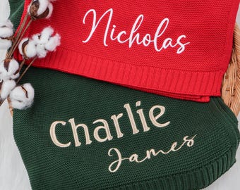 Personalized Knit Baby Blanket, Baby Shower Gift, Embroidered name Baby Blanket, Custom Baby Blanket, Welcome home Baby blanket Keepsake