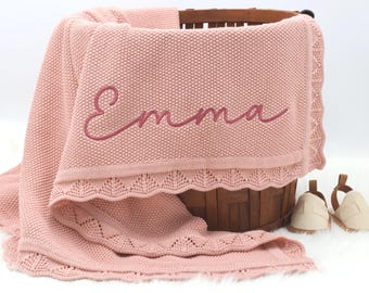 Personalized knit baby Blanket, Baby Girl Gift, Cotton Baby Blanket, Baby Shower Gift, Baby Blanket, Keepsake for Bably
