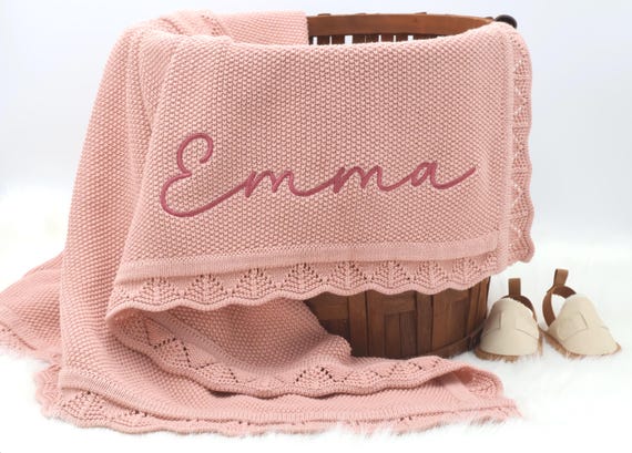 Personalized knit baby Blanket, Baby Girl Gift, Cotton Baby Blanket, Baby Shower Gift, Baby Blanket, Keepsake for Bably