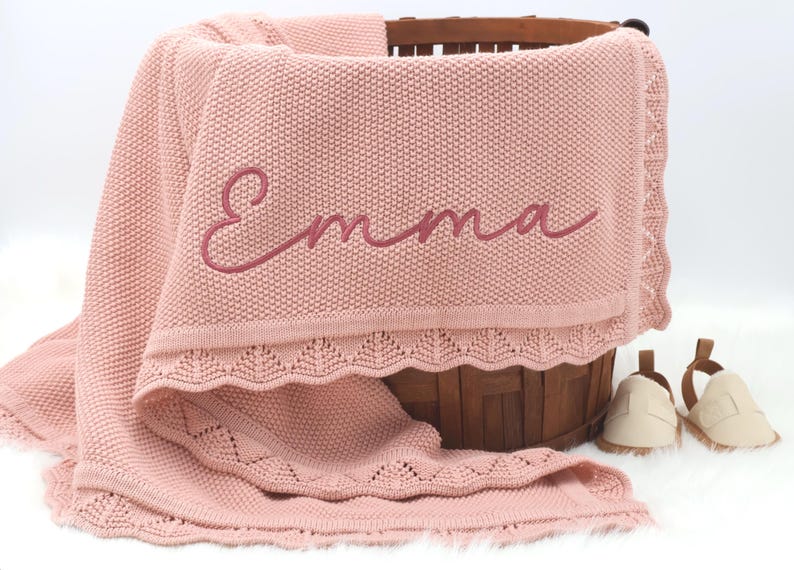Personalized Baby Blanket with Name, Custom Baby Knit Blanket, Baby Shower Gift, Embroidered Name Blanket, Soft Cotton Baby Blanket
