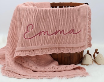 Monogram Baby Blanket with Name, Custom Baby Knit Blanket, Baby Shower Gift, Embroidered Baby Blanket, Soft Cotton Baby Blanket