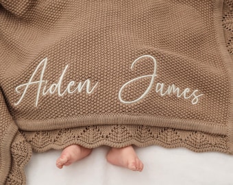 Baby Boy Gift, Personalized Knitted Baby Blanket, Personalized Embroidered Baby Blanket: Custom Cotton Newborn Gift