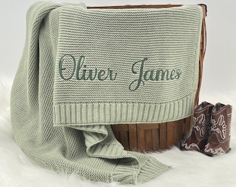 Embroidered Knit Baby Blanket, Personalized Baby Blanket, Custom Baby Name Blanket, Gift for Baby, 100% Cotton blanket, Keepsake for Baby